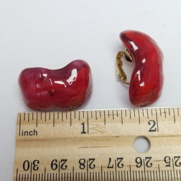 Vintage Vouge Jewelry Red Wavy Clip On Earrings, Retro 70s 80s Style, Estate - Picture 5 of 7